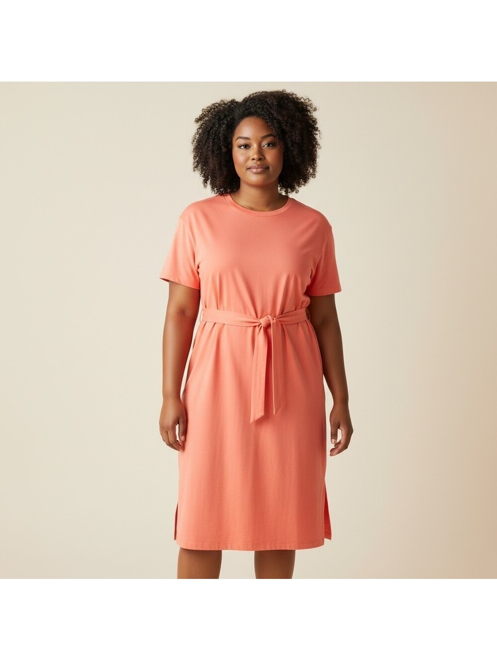 Time And Tru Dress Women 2XL Pink Sheath Midi Belted Short Sleeve Cotton Casual
